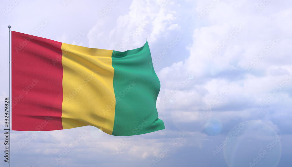 Waving flags of the world - flag of Guinea. 3D illustration. Waving flags of the world - flag of Guinea. 3D illustration.