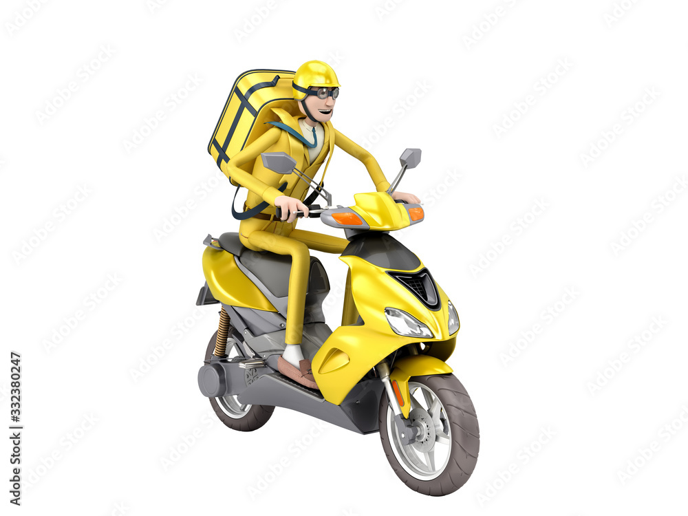 fast delivery concept the courier on a motorcycle with thermal backpack 3d render on white no shadow fast delivery concept the courier on a motorcycle with thermal backpack 3d render on white no shadow