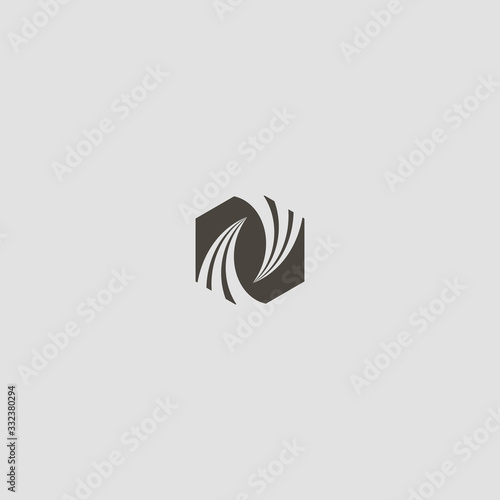 black and white simple vector geometric negative space hexagon sign of two twists directed at each other