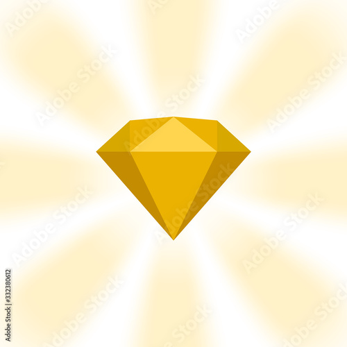 gold diamond gemstone on zoom comics, golden flat diamonds jewelry icon, gold gems on soft rays burst shine background, gold diamond of items game, clip art gemstone for banner jewellery copy space