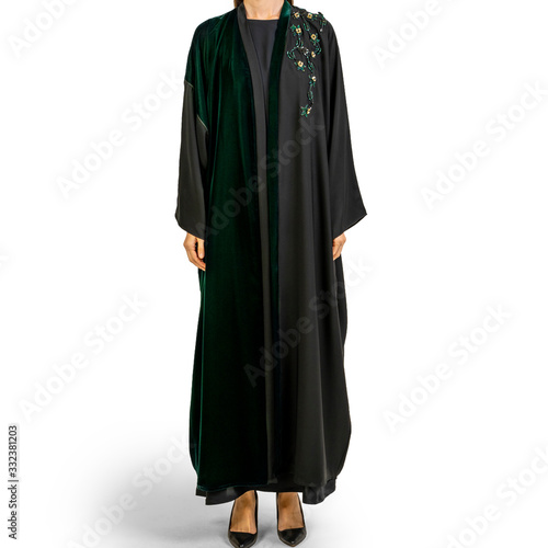 Arabic Muslim woman in a stylish abaya, in white background - Image 