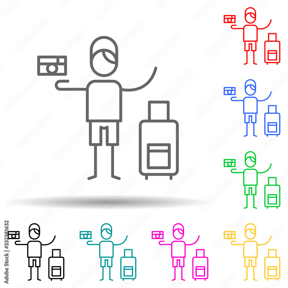 Tourist, man, camera multi color set icon. Simple thin line, outline of travel icons for ui and ux, website or mobile application Tourist, man, camera multi color set icon. Simple thin line, outline of travel icons for ui and ux, website or mobile application