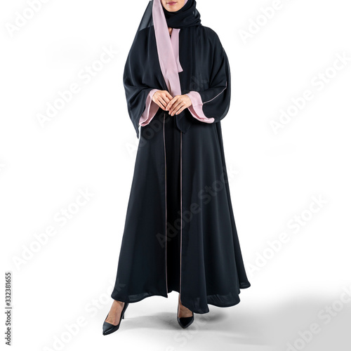 Arabic Muslim woman in a stylish abaya, in white background - Image 