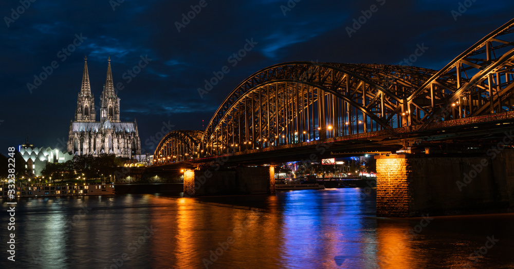 Blue hour Hohenzollern bridge and cathedral 2