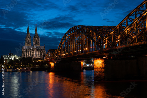 Blue hour Hohenzollern bridge and cathedral 1