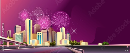 City street buildings, skyline view