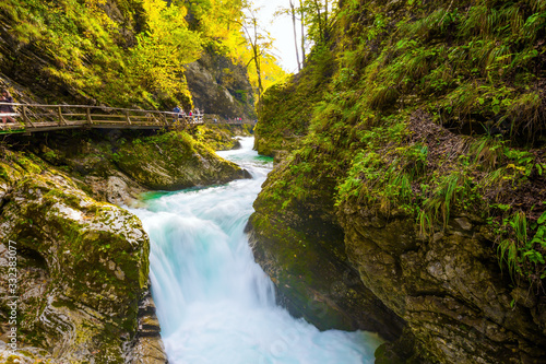 Slovenia. Picturesque bubbling waterfalls