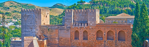 Panorama with Alcazaba towers, Granada, Spain