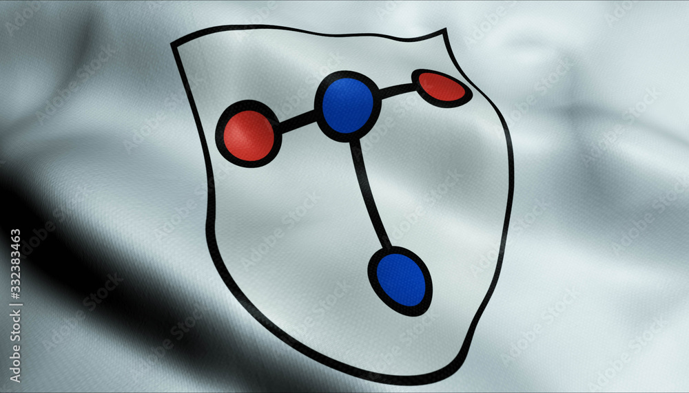 3D Waving Germany City Coat of Arms Flag of Troisdorf Closeup View 3D Waving Germany City Coat of Arms Flag of Troisdorf Closeup View