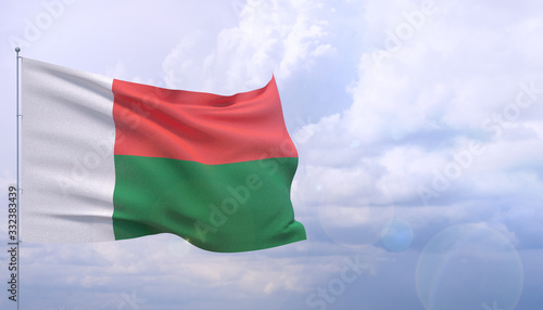 Waving flags of the world - flag of Madagascar. 3D illustration.