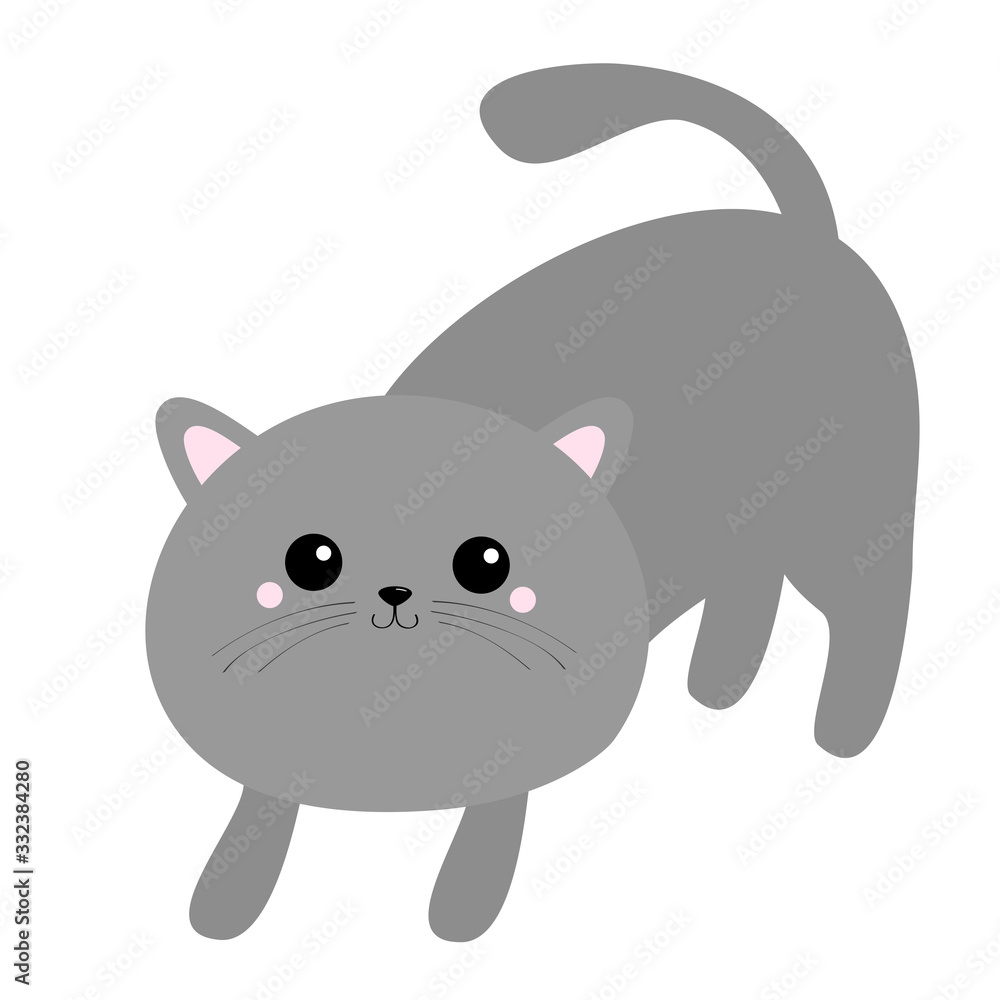 Frightened cat arch back. Kawaii kitten. Gray contour silhouette. Cute funny cartoon character. Happy Halloween. Sticker print. White background. Flat design. Frightened cat arch back. Kawaii kitten. Gray contour silhouette. Cute funny cartoon character. Happy Halloween. Sticker print. White background. Flat design.