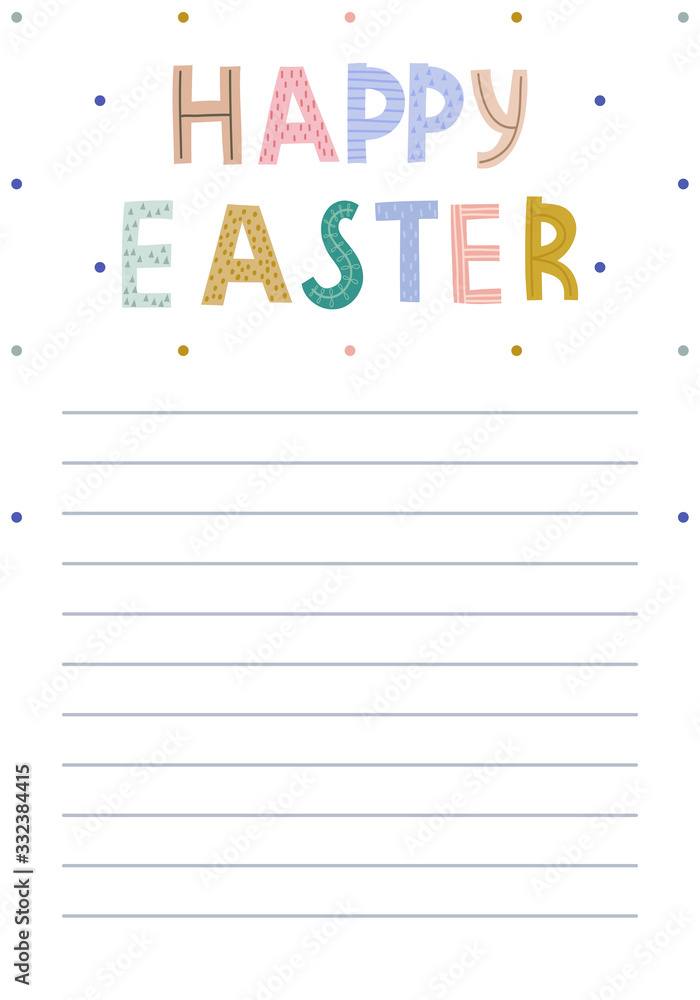 Page for notebook with hand drawn Happy Easter lettering, Easter celebration.Printable page template design. Page for notebook with hand drawn Happy Easter lettering, Easter celebration.Printable page template design.