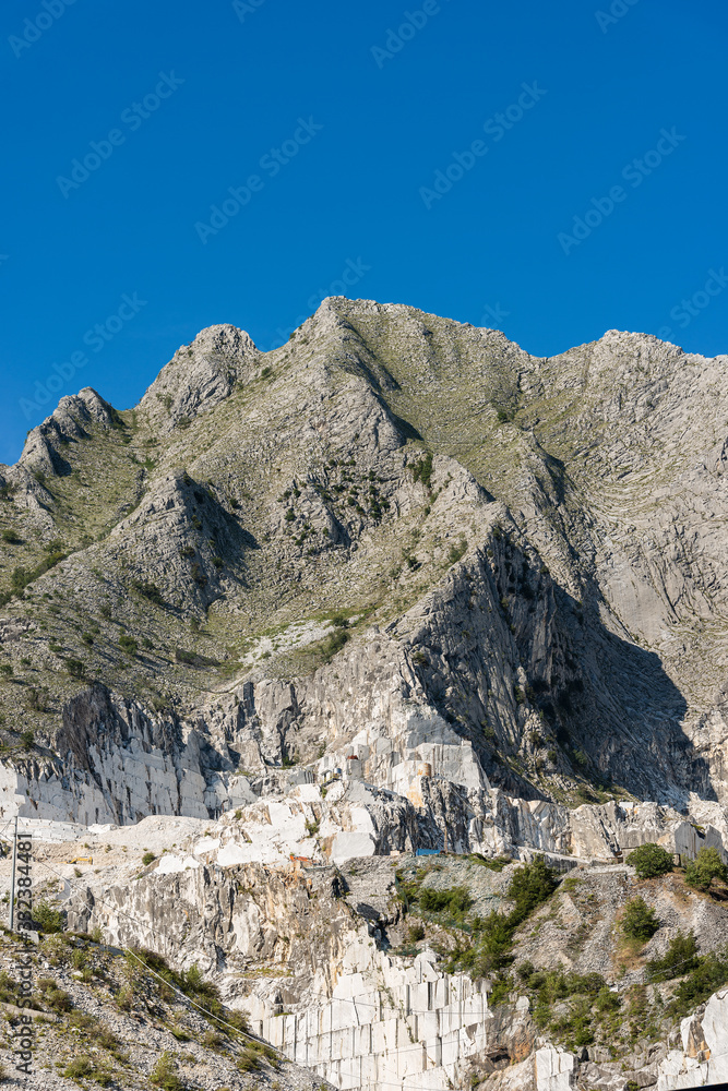 Famous quarries of white Carrara marble in the Apuan Alps, Tuscany, Italy, Europe Famous quarries of white Carrara marble in the Apuan Alps, Tuscany, Italy, Europe