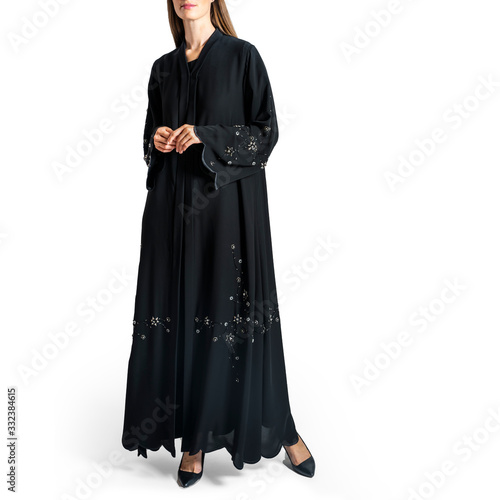 arabic muslim woman in stylish abaya, in white background - Image