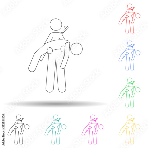 Military helps a wounded man multi color set icon. Simple thin line, outline vector of army icons for ui and ux, website or mobile application