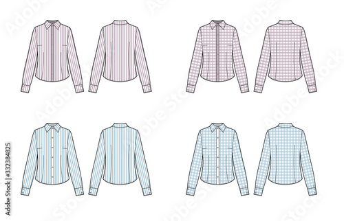 set of formal long sleeved blouses for lady. Vector illustration.