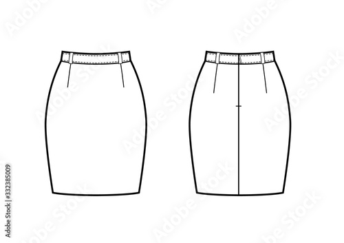 Vector illustration of women's pencil skirt. Front and back views