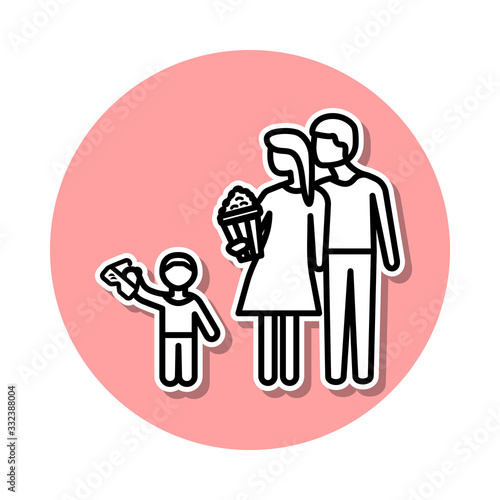 family go to cinema sticker icon. Simple thin line, outline vector of cinema icons for ui and ux, website or mobile application