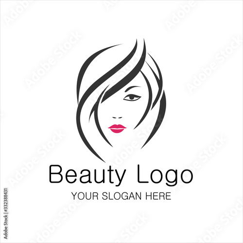 Beautiful women face hair salon logo