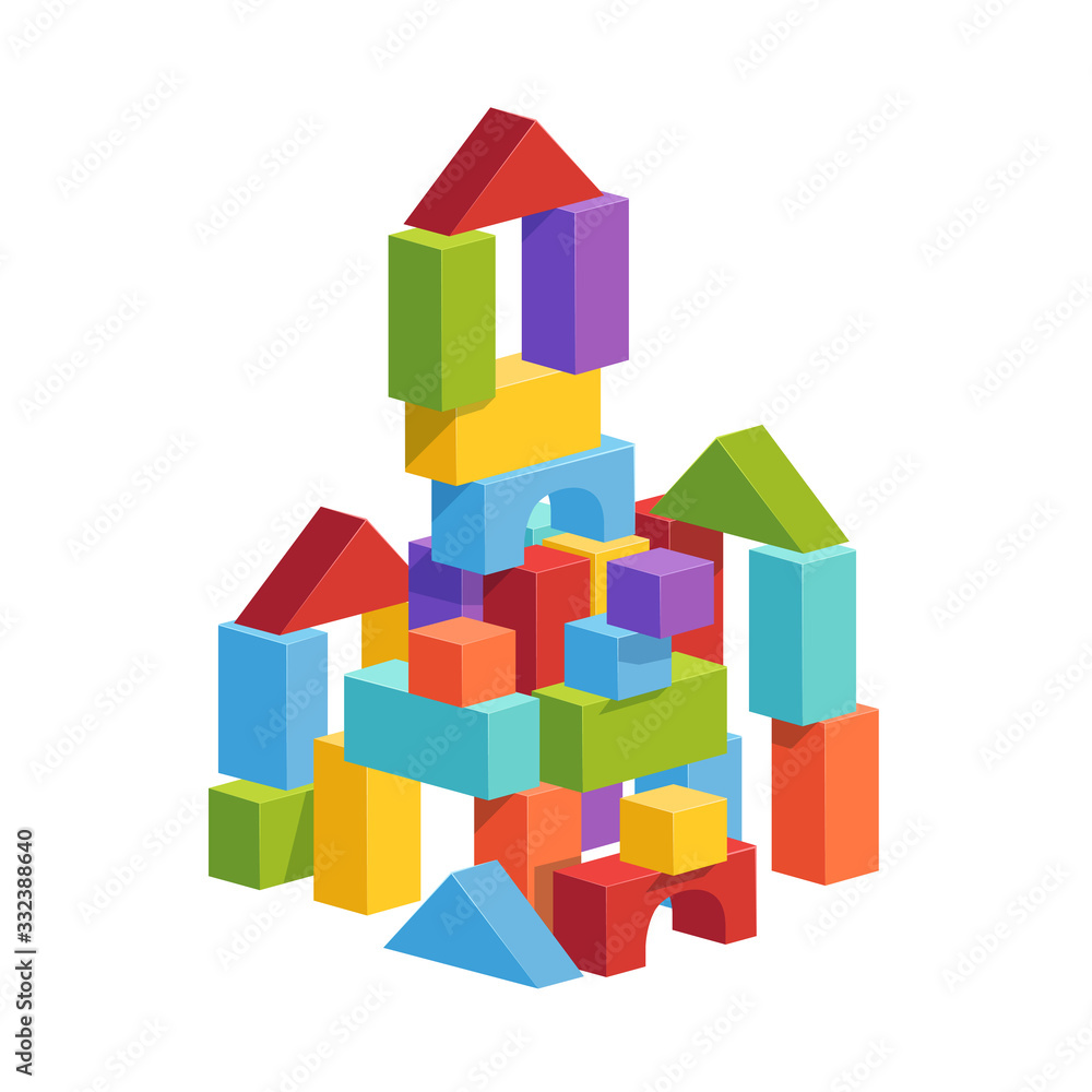 Pyramid built from children's cubes. Toy castle for children's play Pyramid built from children's cubes. Toy castle for children's play