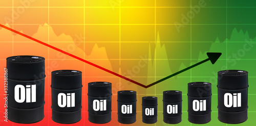 Wallpaper Mural Oil price rebound after the fall. Concept - roll back the cost of crude oil. The falling chart began to grow. The inscription oil on black barrels. The concept is market recovery after the crisis. Torontodigital.ca