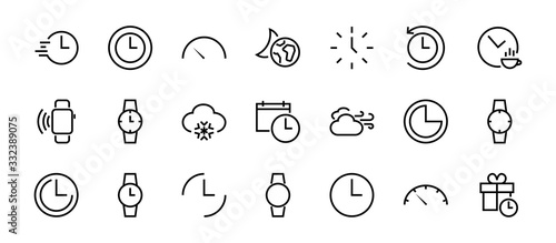 Simple set of time icon color editable template. Contains icons such as time check, speedometer calendar and other vector signs isolated on a white background for graphic and web design. 48x48 pixels