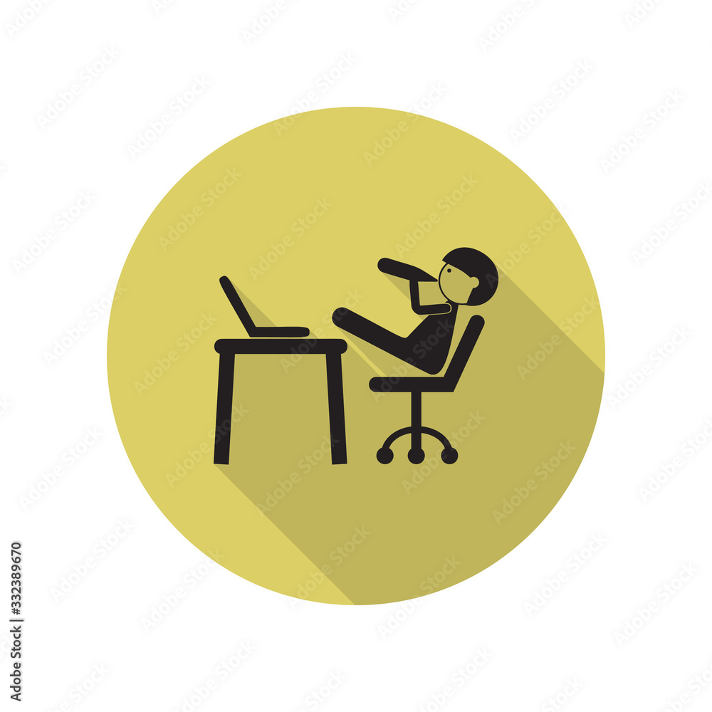 young man at the computer long shadow icon. Simple glyph, flat vector of FAMILY icons for ui and ux, website or mobile application young man at the computer long shadow icon. Simple glyph, flat vector of FAMILY icons for ui and ux, website or mobile application