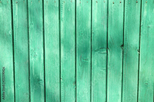 Green wooden planking of a fence
