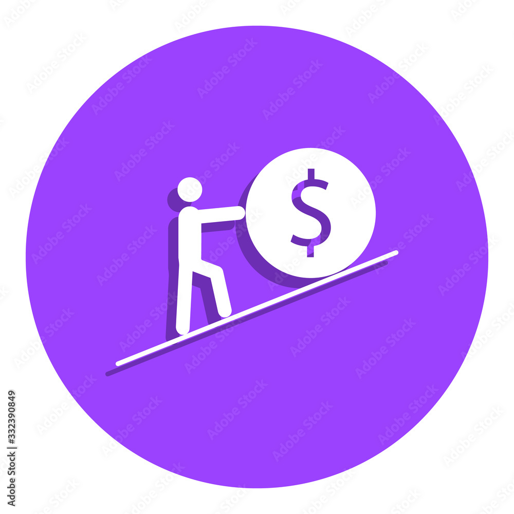 a man pushes a penny to the top badge icon. Simple glyph, flat vector of Finance icons for ui and ux, website or mobile application a man pushes a penny to the top badge icon. Simple glyph, flat vector of Finance icons for ui and ux, website or mobile application