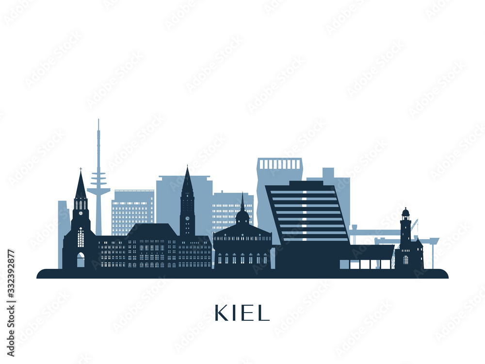 Kiel skyline, monochrome silhouette. Vector illustration.