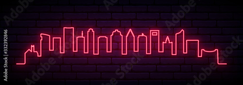 Red neon skyline of Houston city. Bright Houston long banner. Vector illustration.