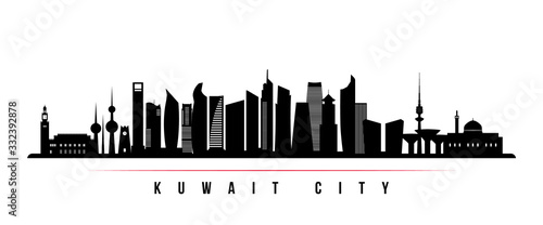 Kuwait city skyline horizontal banner. Black and white silhouette of Kuwait city. Vector template for your design. photo
