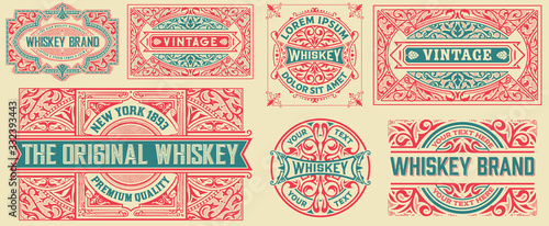 Set of 7 vintage cards. Vector layered