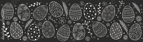 Easter banner with decorative painted eggs. Vector
