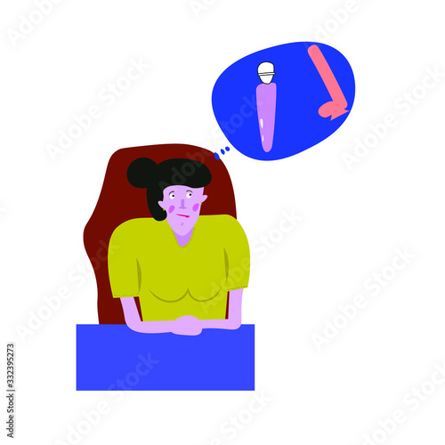 In this vector illustration, the girl in thinks about sex toys. Suitable for sexual education or sexual desires.