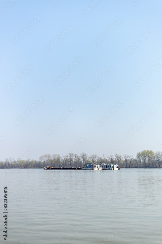 Danube River With Forest In The Background On The Sunny Day Danube River With Forest In The Background On The Sunny Day