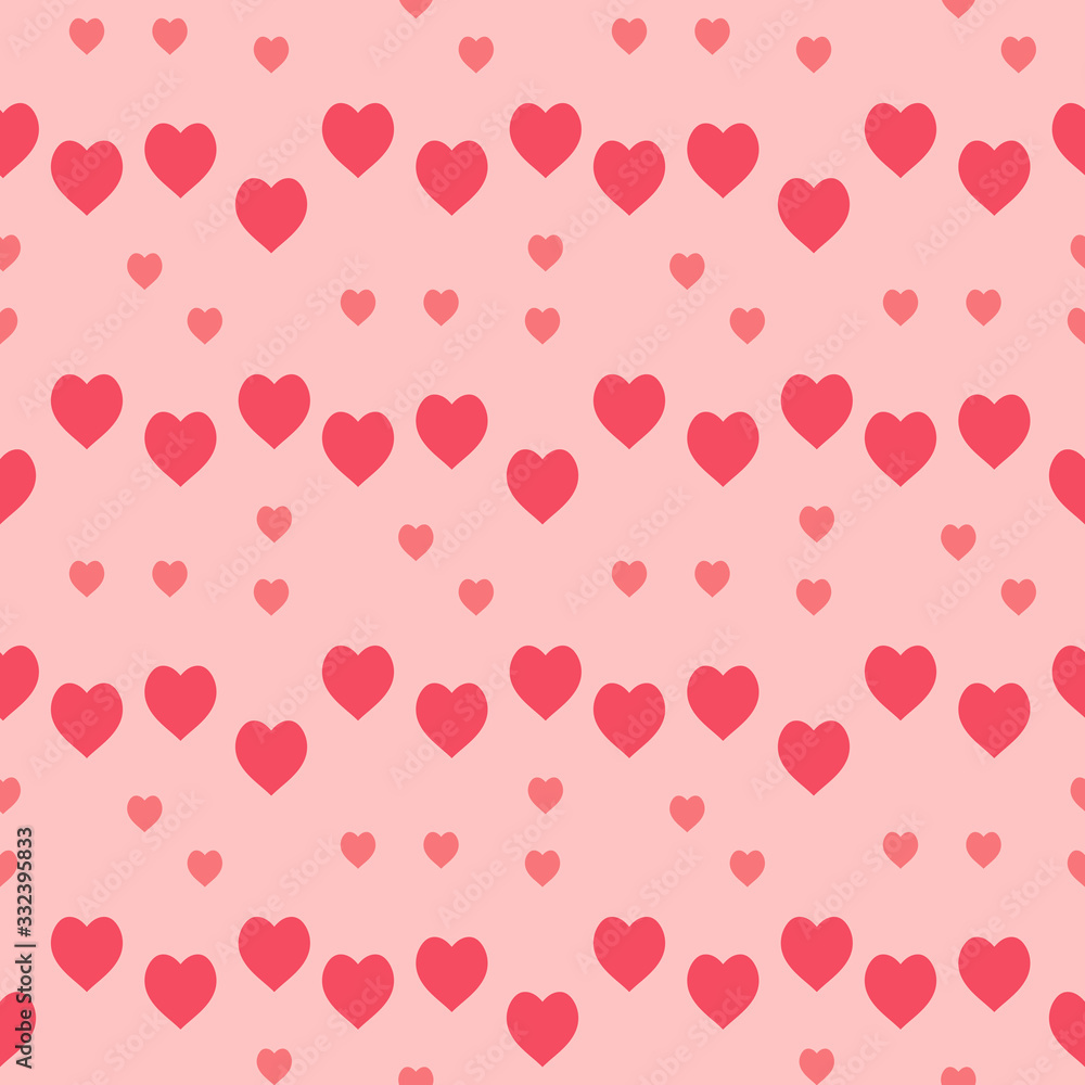 Seamless pattern with exquisite red and pink hearts on light pink background for plaid, fabric, textile, clothes, tablecloth and other things. Vector image.