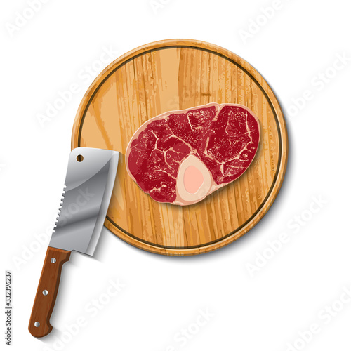 raw beef meat and butcher meat knife
