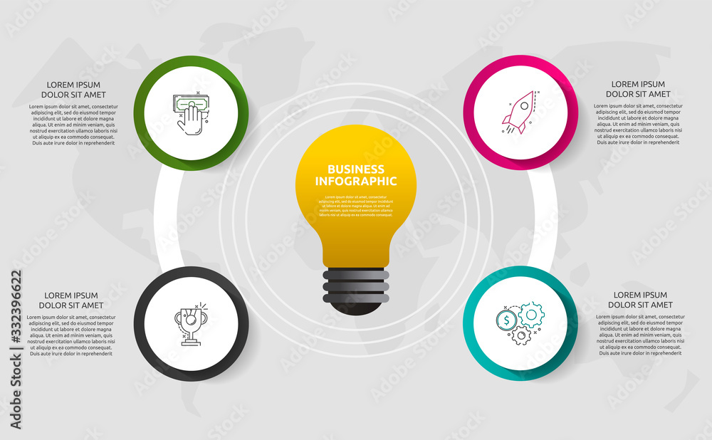 Modern vector light bulb infographics. Business template with circles ...