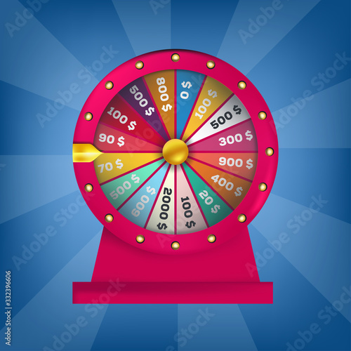 Roulette 3d fortune wheel isolated vector illustration for gambling background and lottery win concept. Wheel fortune for game and win jackpot