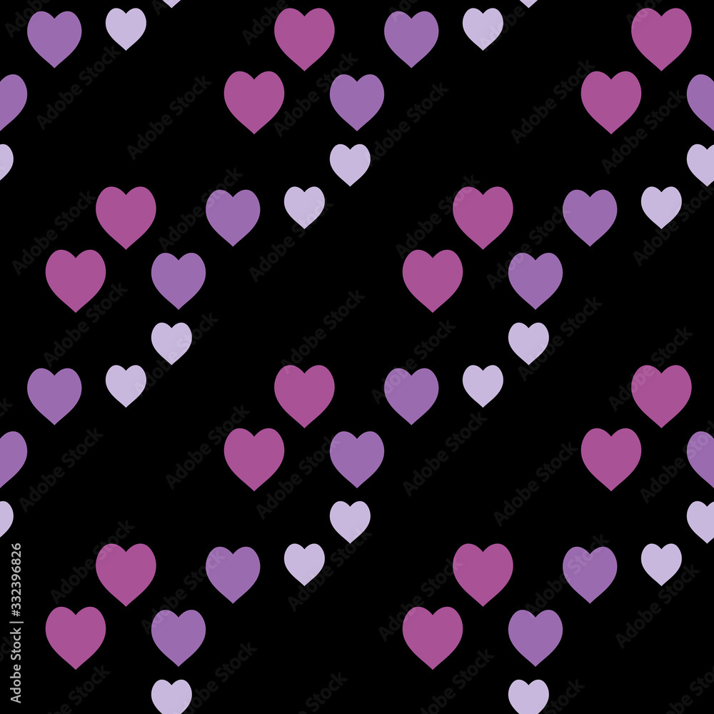Seamless pattern with exquisite violet hearts on black background for plaid, fabric, textile, clothes, tablecloth and other things. Vector image.