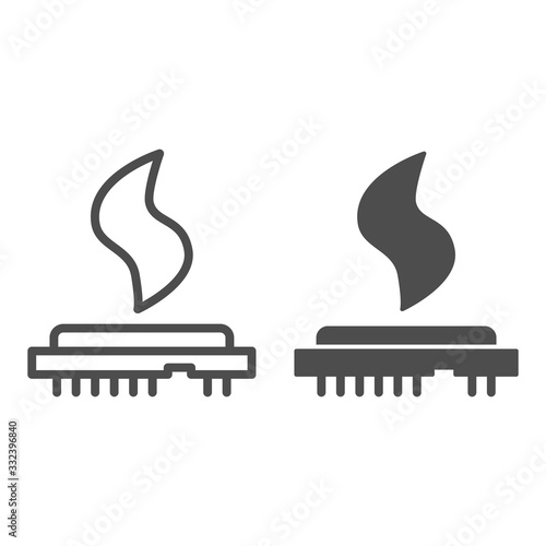 CPU heat line and solid icon. Processor temperature, microchip overheating symbol, outline style pictogram on white background. Benchmarking sign for mobile concept and web design. Vector graphics.