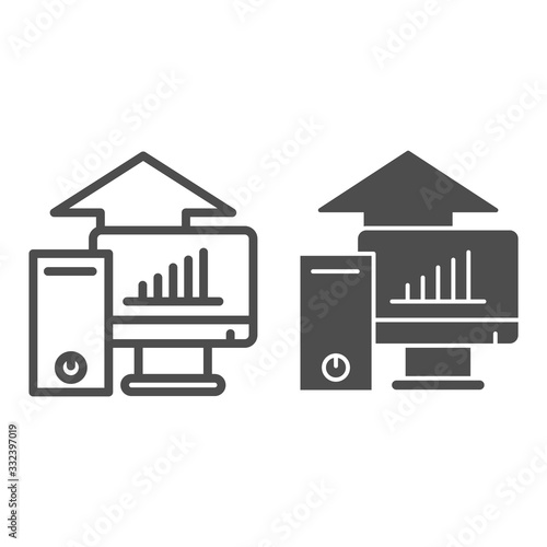 Computer platform testing line and solid icon. Test hardware components and up symbol, outline style pictogram on white background. Benchmarking sign for mobile concept or web design. Vector graphics.