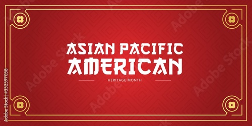 Asian Pacific American Heritage Month vector banner template with red background. Identity and heritage. Celebration the achievements and contributions of Asian and Pacific Islanders to world culture.