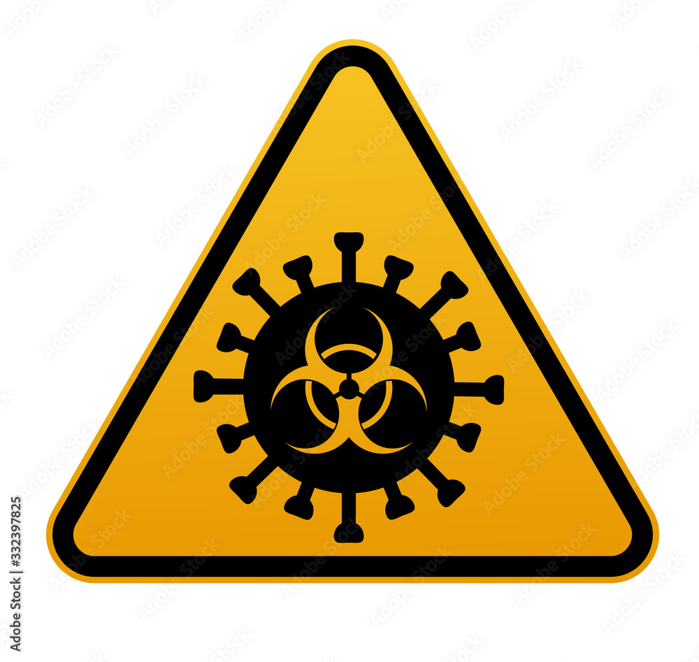 Coronavirus warning sign in a triangle and warning tape vector illustration. Coronavirus in Europe. Chinese virus outbreak. Global epidemic of COVID-2019. Coronavirus warning sign in a triangle and warning tape vector illustration. Coronavirus in Europe. Chinese virus outbreak. Global epidemic of COVID-2019.