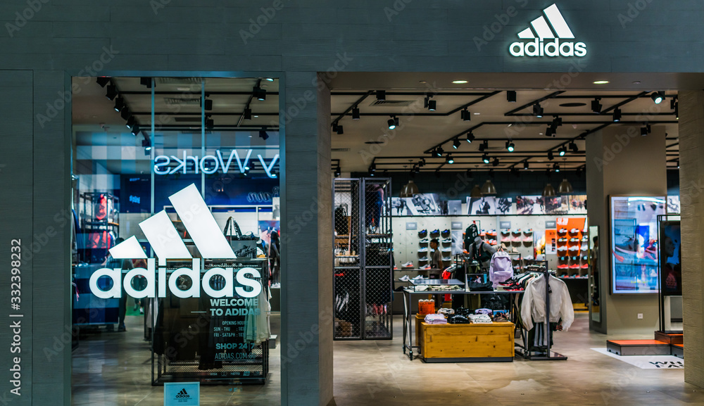 Front entrance to Adidas store in Singapore shopping mall Stock Photo |  Adobe Stock