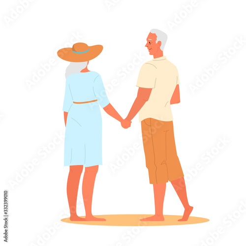 Vector illustration of a loving elderly couple. Happy seniors spending