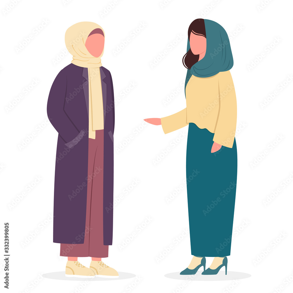Muslim woman talk to each other. Arabian business woman