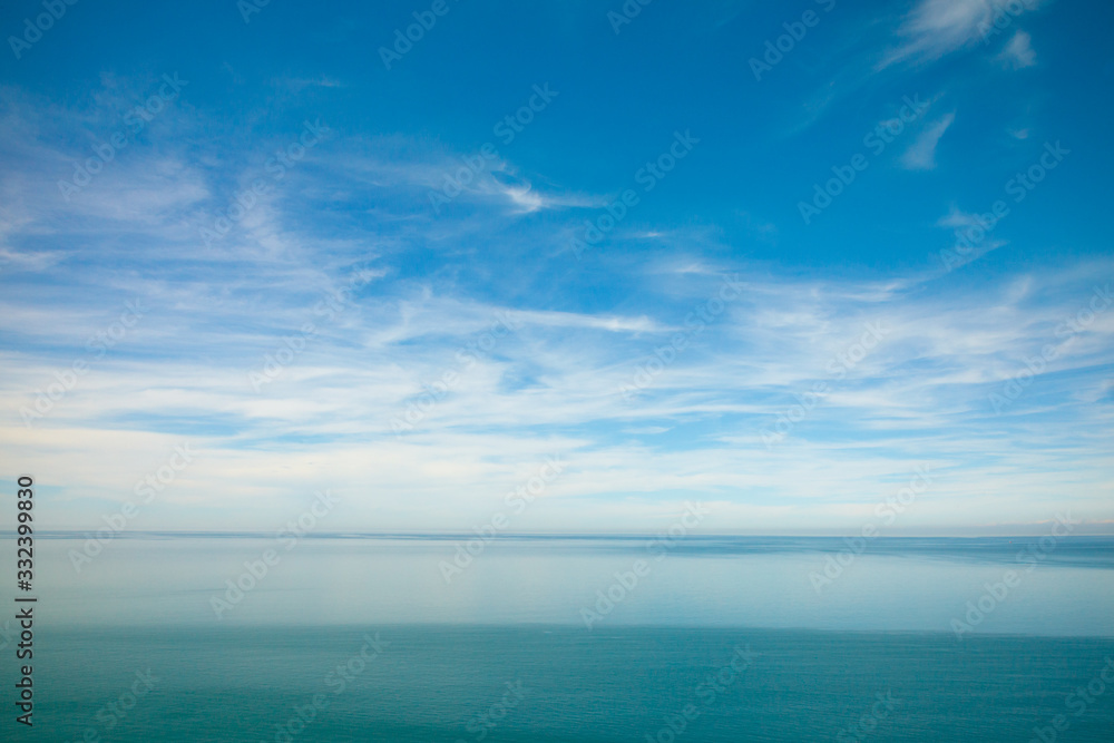 blue ocean waves and sky clouds summer background