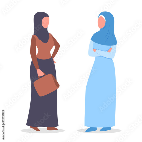 Muslim woman talk to each other. Arabian business woman
